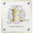 Decorative card with a gold letter 'K' and text 'From the library of:' on a white background.