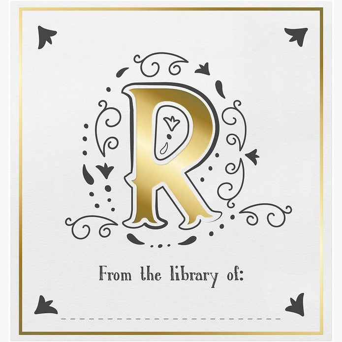 Decorative letter 'R' with decorative elements on a white background