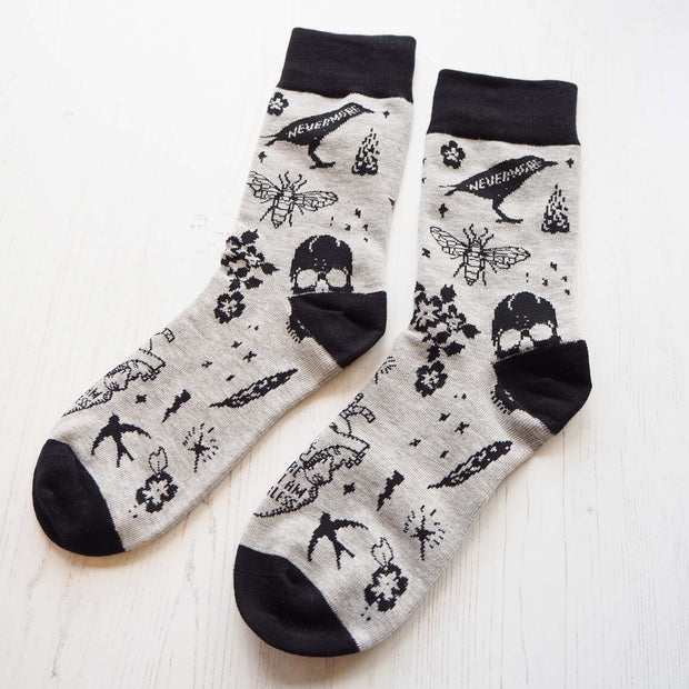 Gothic Literature Patterned Socks