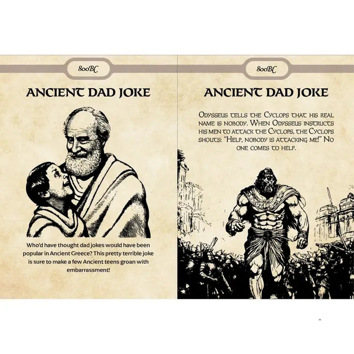 Comic strip with ancient Greek characters and text about a dad joke.