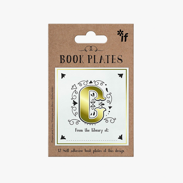 Packaging of book plates with a decorative 'C' design on a white background