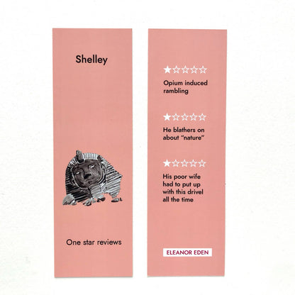 Bookmarks with text and a illustration on a pink background