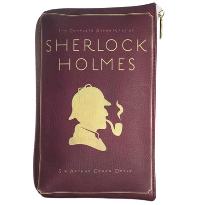 A Burgundy Zipped Pouch featuring a silhouette of Sherlock Holmes