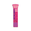 Pink bookmark with text and a crown design on a white background