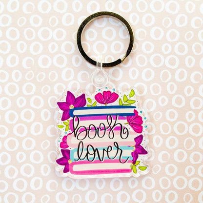 Floral Book Lover Acrylic Keyring
